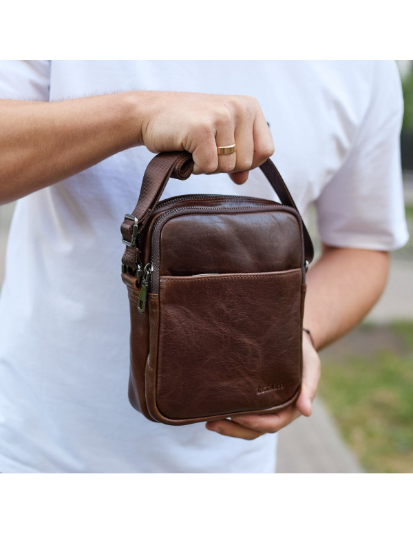 Чоловічий месенджер через плече Prato з натуральної гладкої шкіри, коричнева