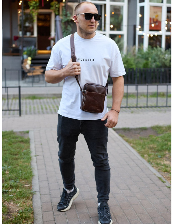 Чоловічий месенджер через плече Prato з натуральної гладкої шкіри, коричнева