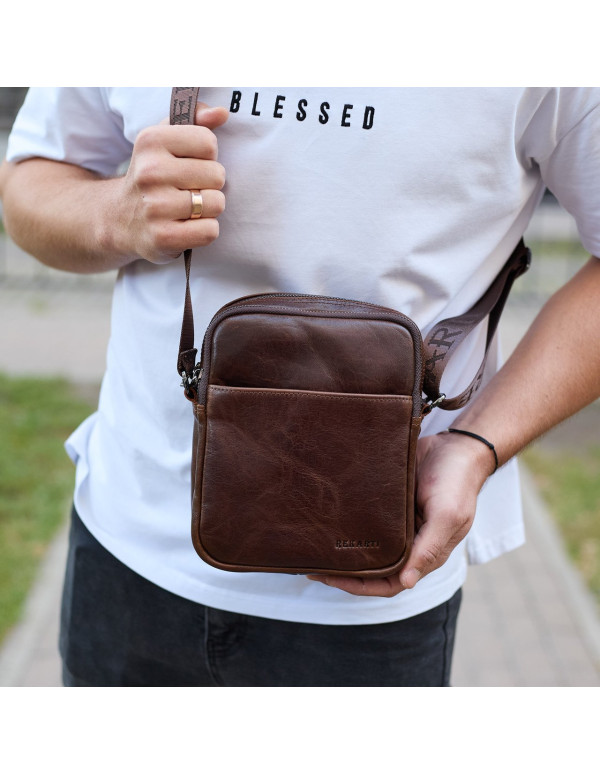 Чоловічий месенджер через плече Prato з натуральної гладкої шкіри, коричнева