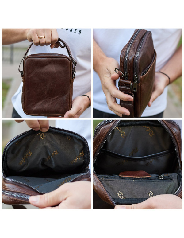 Чоловічий месенджер через плече Prato з натуральної гладкої шкіри, коричнева