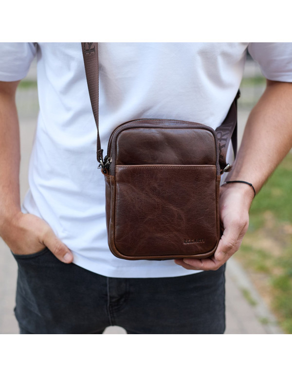 Чоловічий месенджер через плече Prato з натуральної гладкої шкіри, коричнева