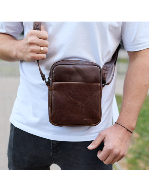 Чоловічий месенджер через плече Prato з натуральної гладкої шкіри, коричнева