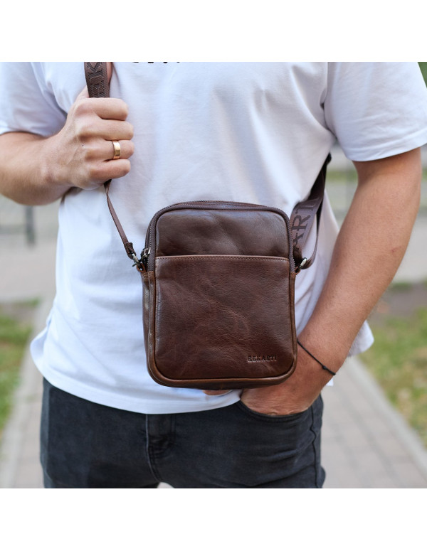 Чоловічий месенджер через плече Prato з натуральної гладкої шкіри, коричнева