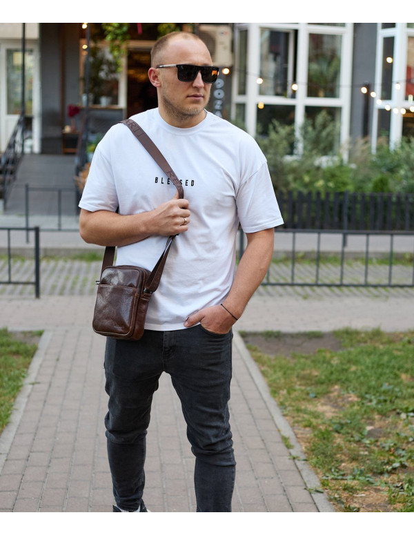 Чоловічий месенджер через плече Prato з натуральної гладкої шкіри, коричнева