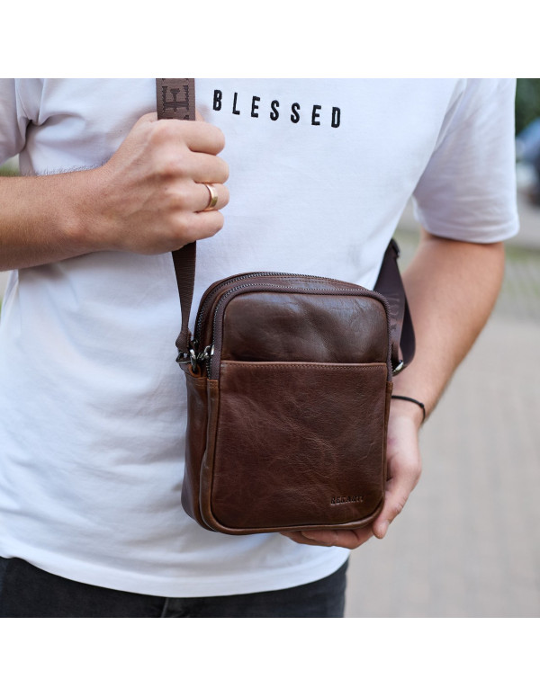Чоловічий месенджер через плече Prato з натуральної гладкої шкіри, коричнева