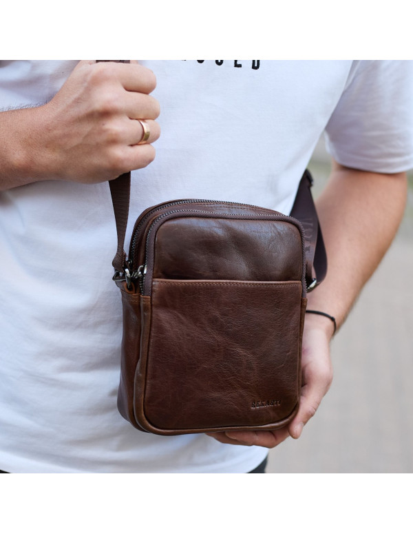 Чоловічий месенджер через плече Prato з натуральної гладкої шкіри, коричнева