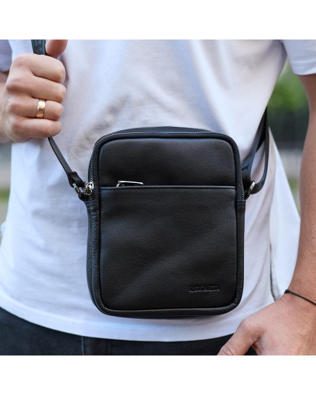 Чоловіча сумка з натуральної гладкої шкіри Prato, чорна