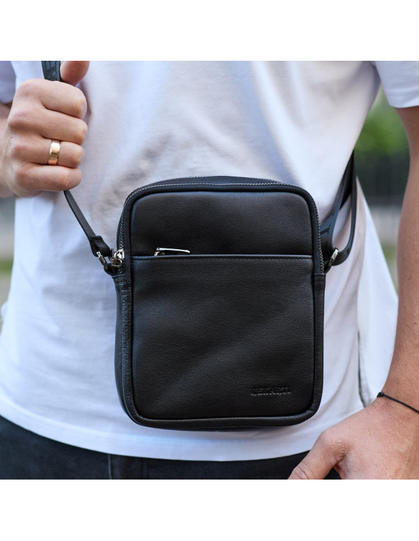 Чоловіча сумка з натуральної гладкої шкіри Prato, чорна