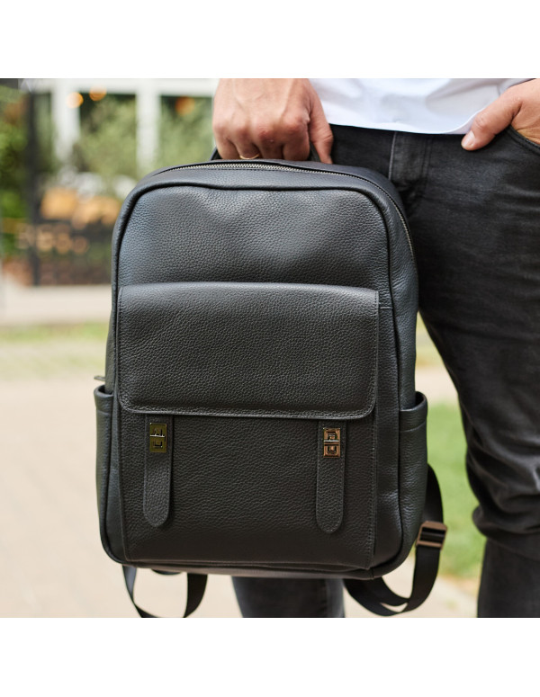 Стильний чоловічий шкіряний рюкзак Valman, чорний