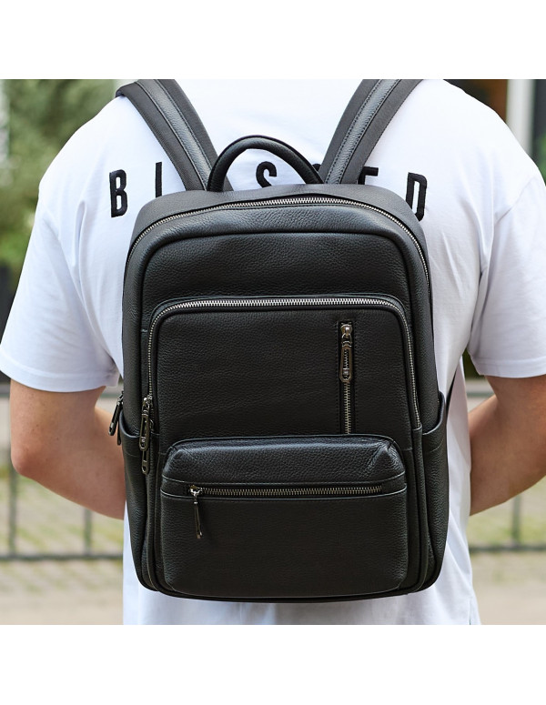 Міський чоловічий рюкзак із натуральної шкіри Teramo, чорний