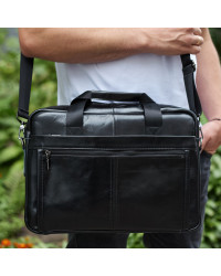 Шкіряна чоловіча сумка-портфель Iver, чорна