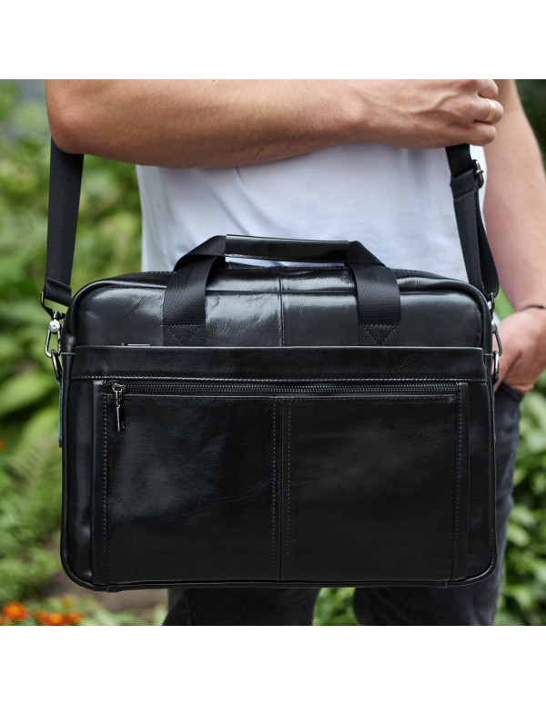 Шкіряна чоловіча сумка-портфель Iver, чорна