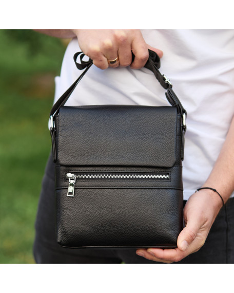 Шкіряна чоловіча сумка-месенджер Aleri, чорна