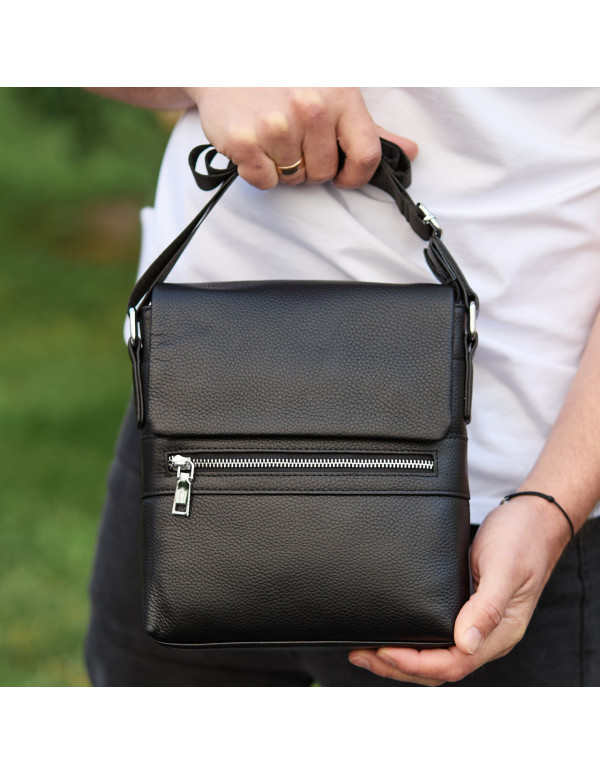 Шкіряна чоловіча сумка-месенджер Aleri, чорна