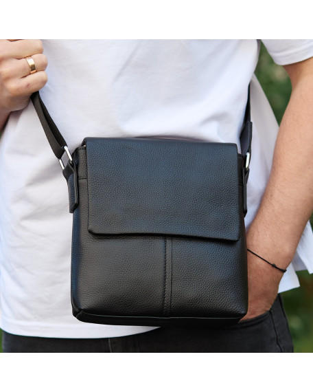 Шкіряна чоловіча сумка-месенджер Firenze,чорна