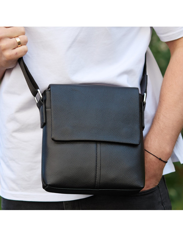 Шкіряна чоловіча сумка-месенджер Firenze,чорна