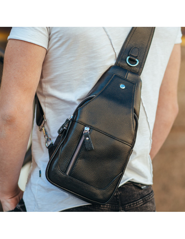 Шкіряний чорний чоловічий слінг Desio, чорний