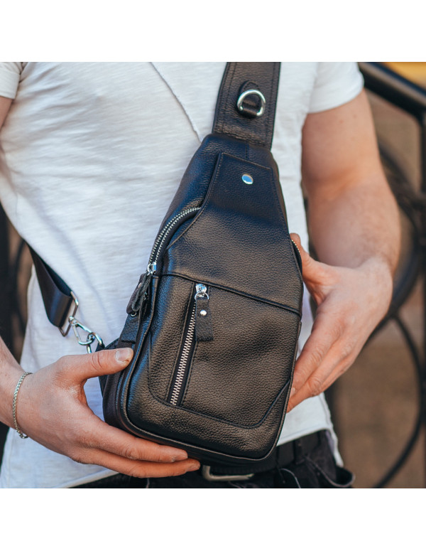Шкіряний чорний чоловічий слінг Desio, чорний