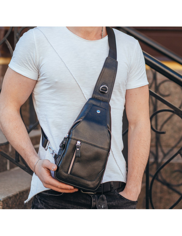 Шкіряний чорний чоловічий слінг Desio, чорний