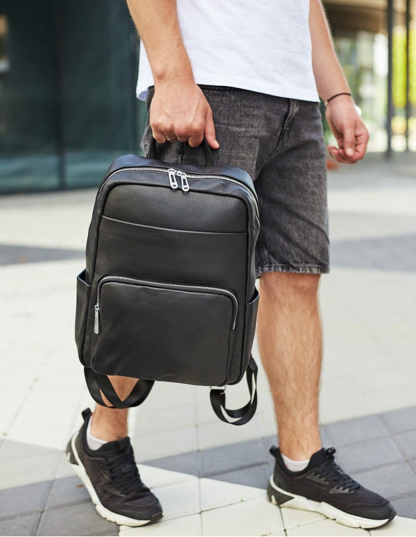 Чоловічий шкіряний рюкзак для поїздок Nera, чорний