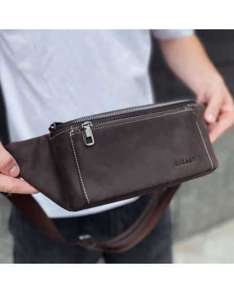 Сумка-бананка зі шкіри Melfi, коричнева