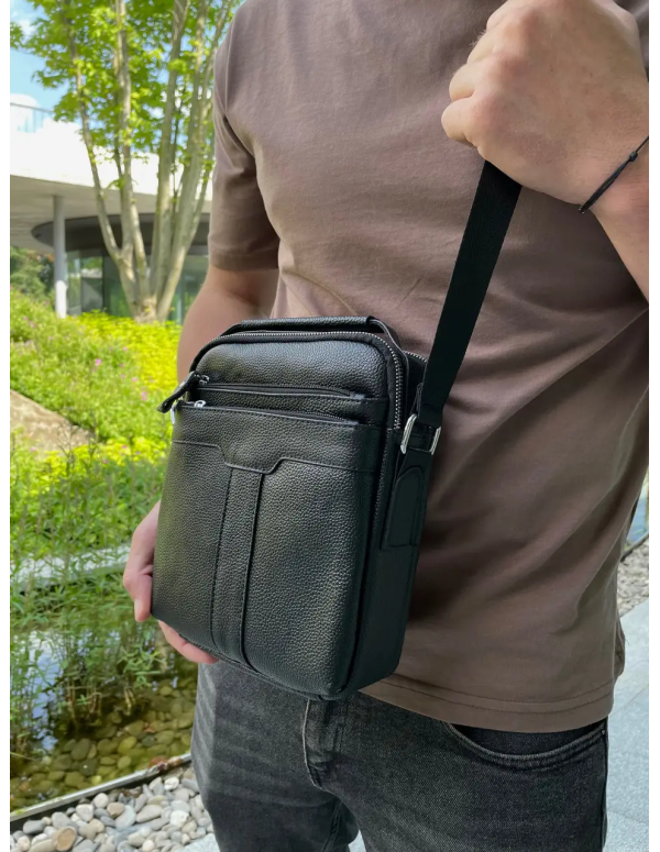 Чоловіча шкіряна сумка-месенджер Ancon, чорна