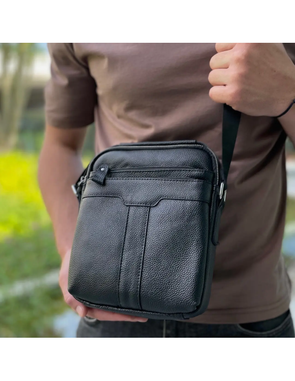 Чоловіча шкіряна сумка-месенджер Ancon, чорна