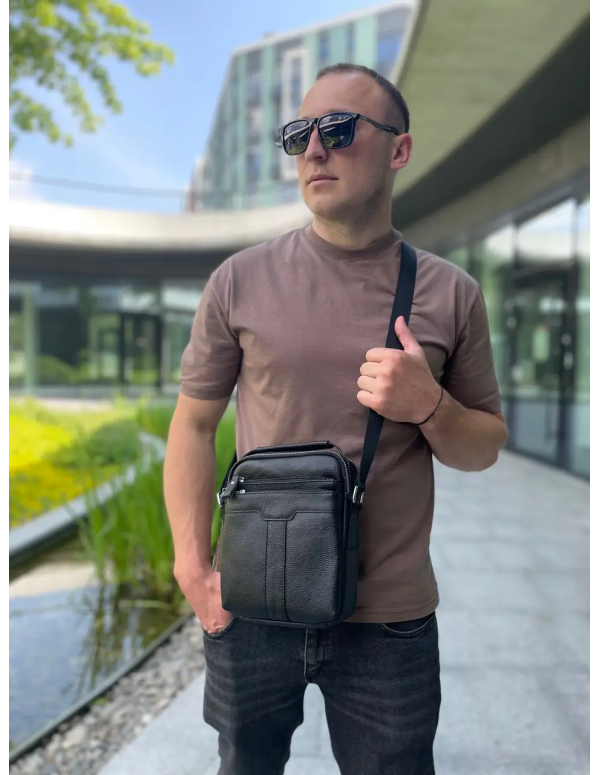 Чоловіча шкіряна сумка-месенджер Ancon, чорна