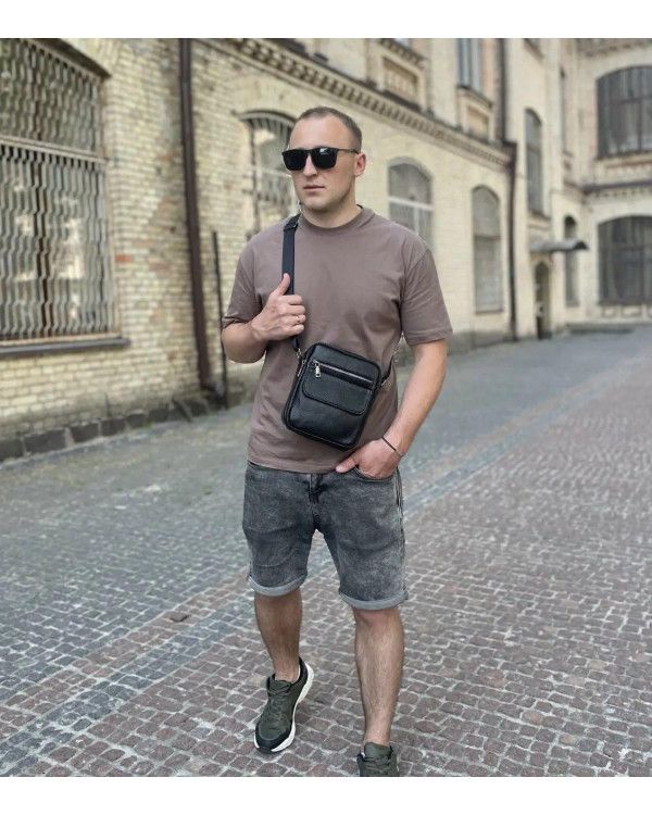Шкіряна чоловіча сумка Velvani, чорна