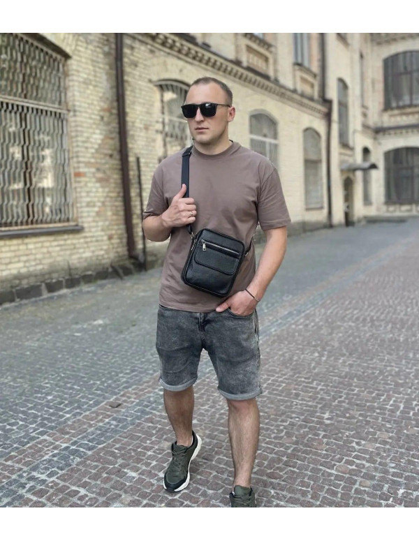 Шкіряна чоловіча сумка Velvani, чорна