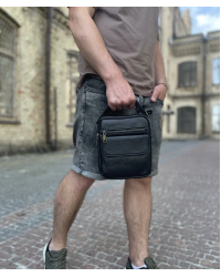 Шкіряна чоловіча сумка Velvani, чорна