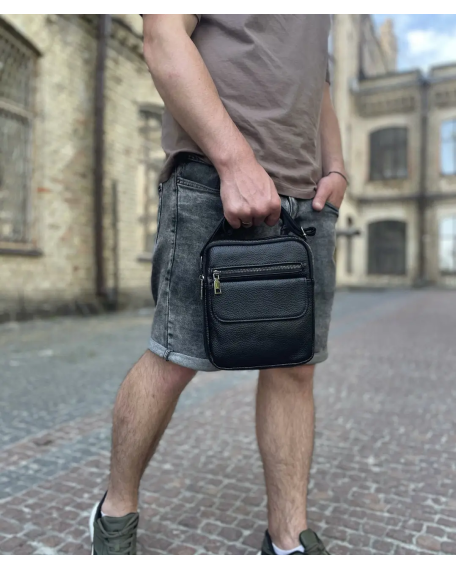 Шкіряна чоловіча сумка Velvani, чорна