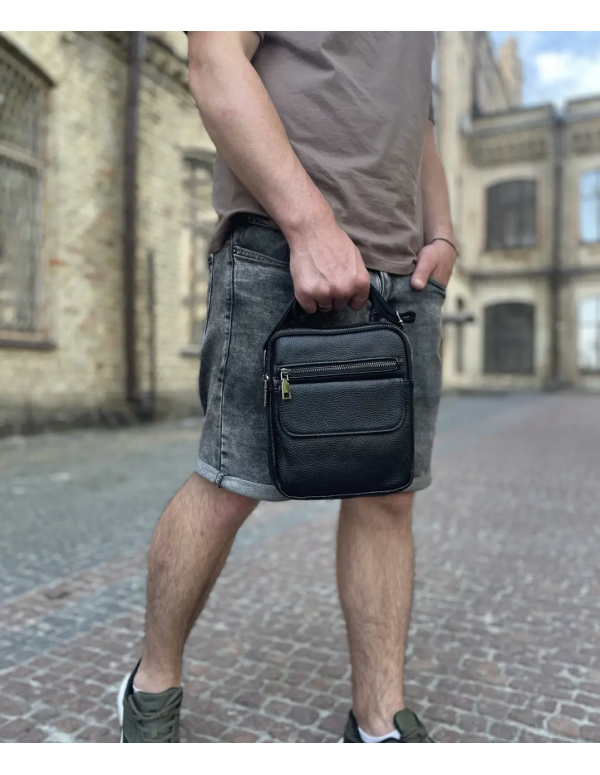 Шкіряна чоловіча сумка Velvani, чорна