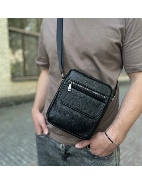Шкіряна чоловіча сумка Velvani, чорна