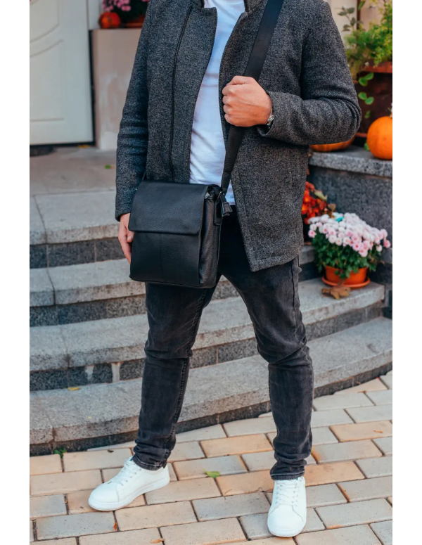 Чоловіча шкіряна сумка-месенджер Martin, чорна