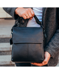 Чоловіча шкіряна сумка-месенджер Martin, чорна