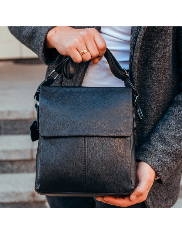 Чоловіча шкіряна сумка-месенджер Martin, чорна