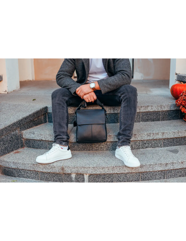 Чоловіча шкіряна сумка-месенджер Martin, чорна