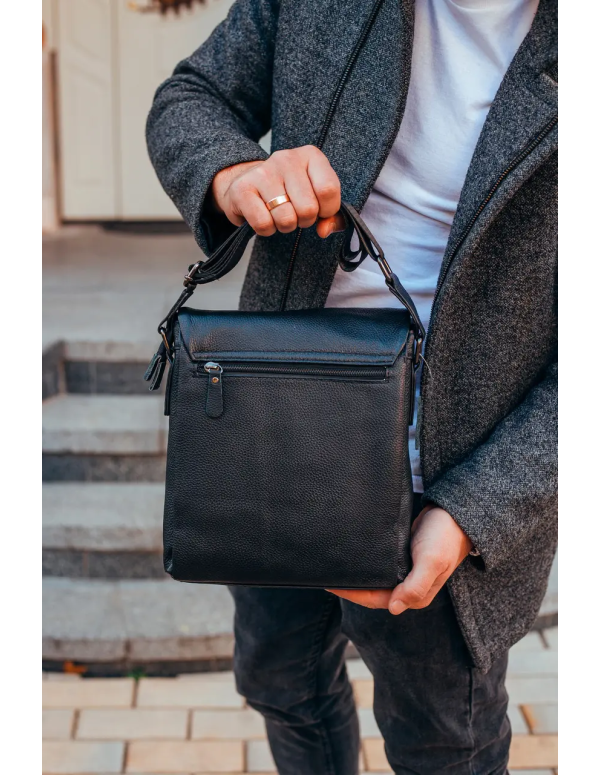 Чоловіча шкіряна сумка-месенджер Martin, чорна