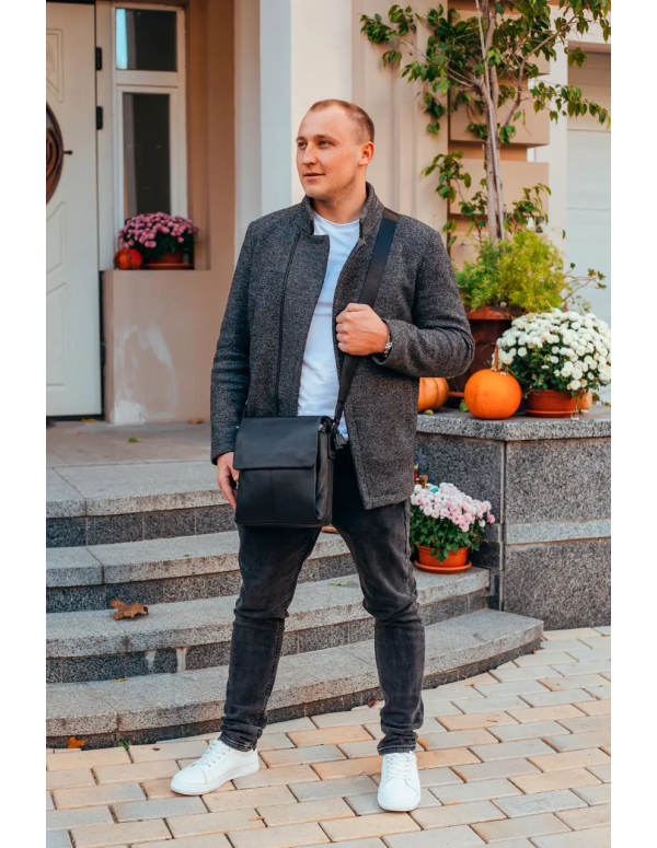 Чоловіча шкіряна сумка-месенджер Martin, чорна