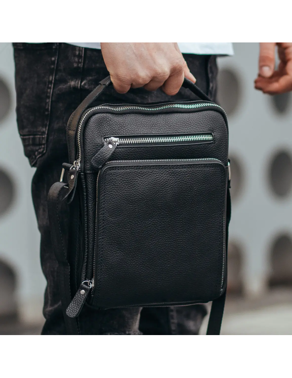 Шкіряна чоловіча сумка-барсетка Carat, чорна