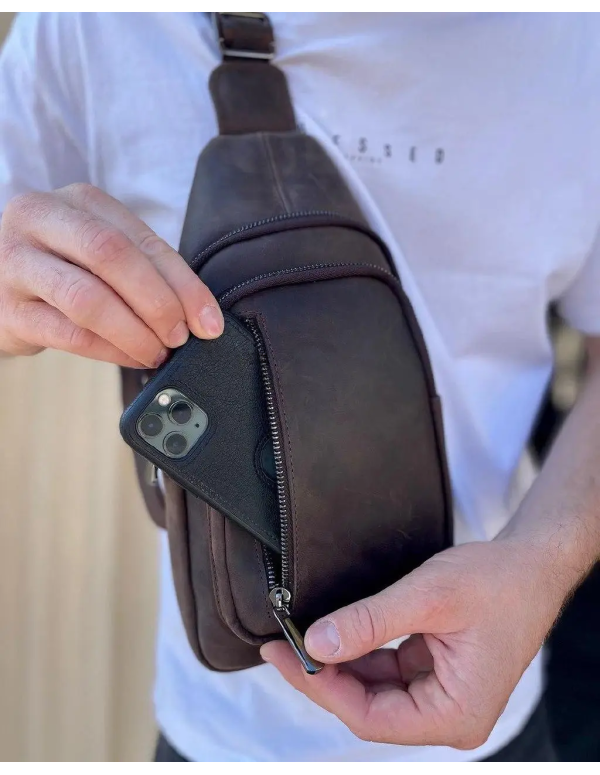 Чоловічий шкіряний слінг  Savo, коричневий