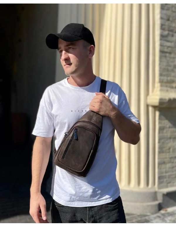 Чоловічий шкіряний слінг  Savo, коричневий