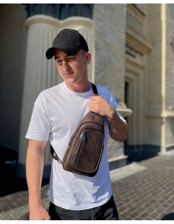 Чоловічий шкіряний слінг  Savo, коричневий