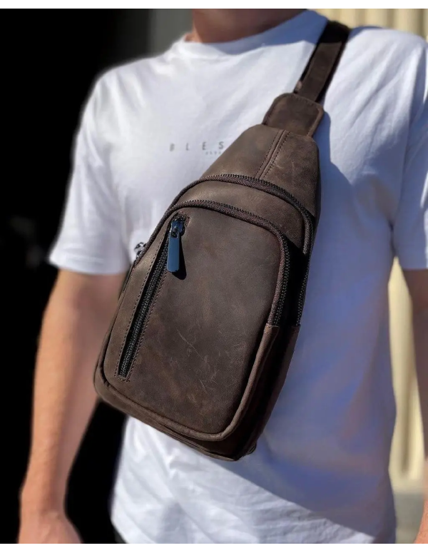 Чоловічий шкіряний слінг  Savo, коричневий