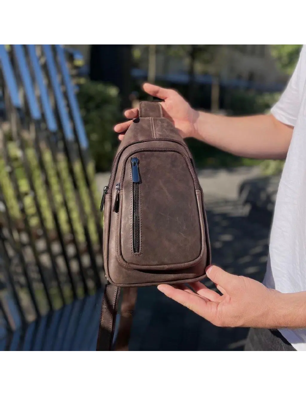 Чоловічий шкіряний слінг  Savo, коричневий