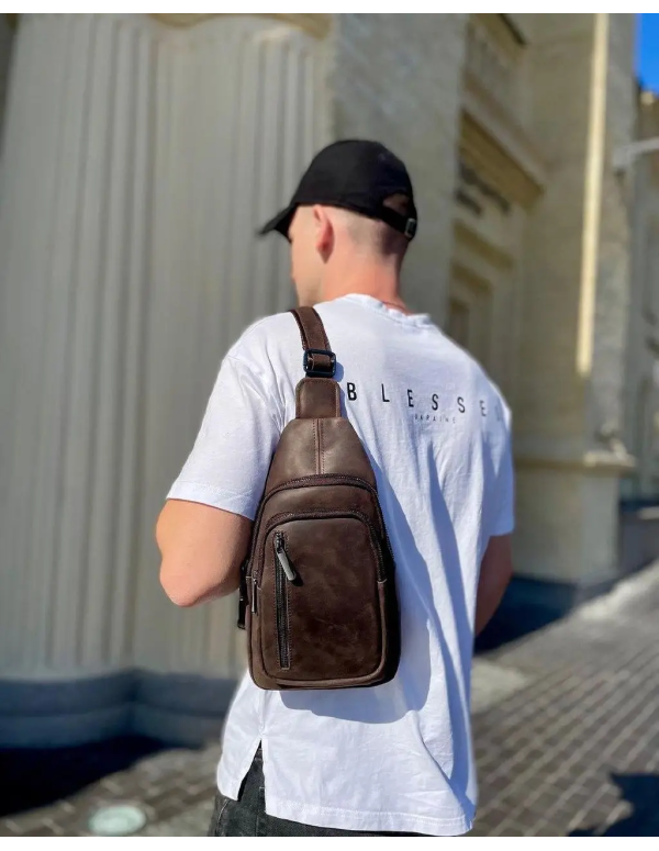 Чоловічий шкіряний слінг  Savo, коричневий