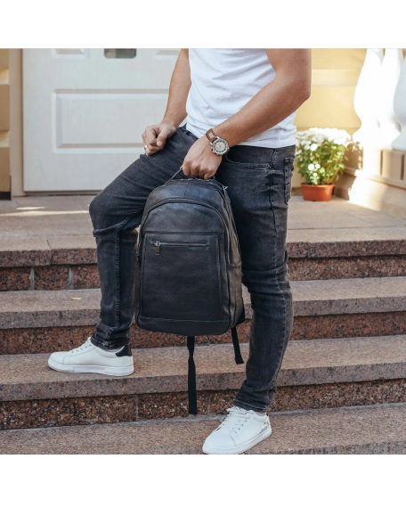 Шкіряний чоловічий рюкзак для ноутбука Sorel, чорний
