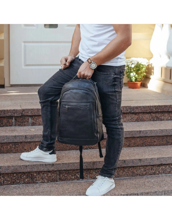Шкіряний чоловічий рюкзак для ноутбука Sorel, чорний