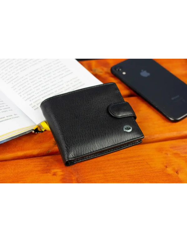 Шкіряне чоловіче портмоне на кнопці ST Leather ST-104-1 чорний